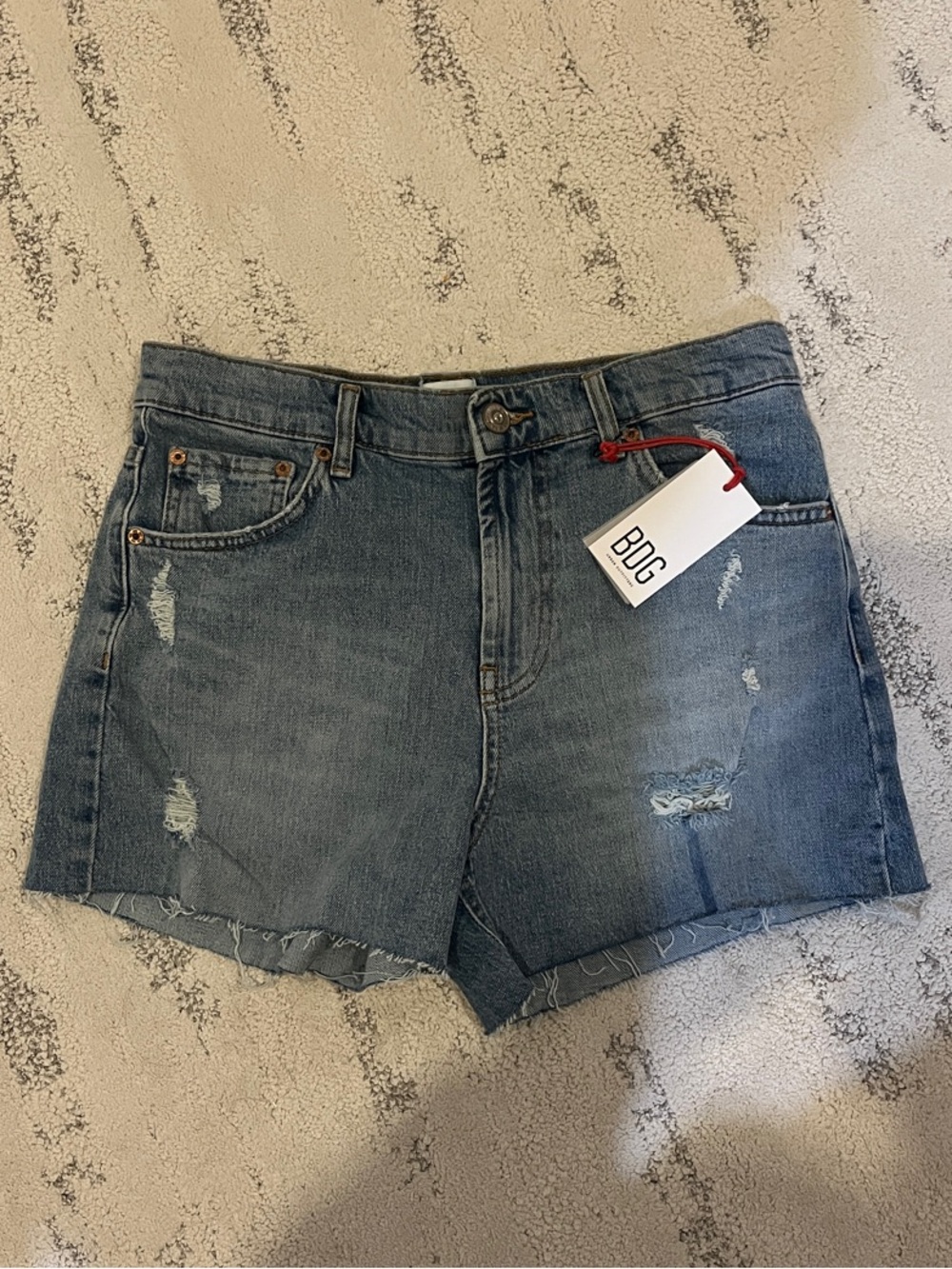 BDG Washed Blue Raw-Hem Jean Shorts